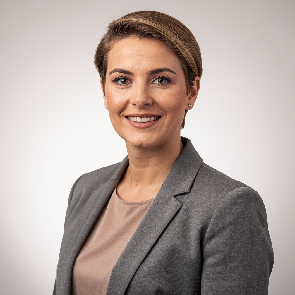 Studio portrait of a Belgian woman process engineer smiling